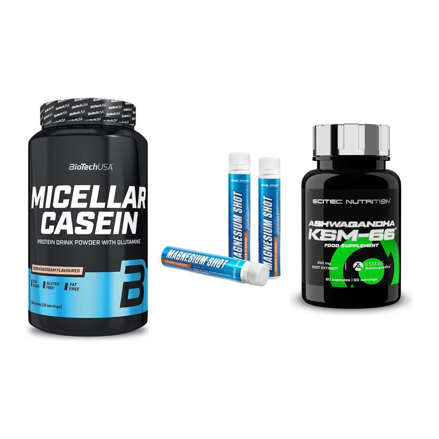 Schlaf & Erholung: BioTech Micella + Body Attack + Scitec KSM-66 – alle enthaltenen Artikel