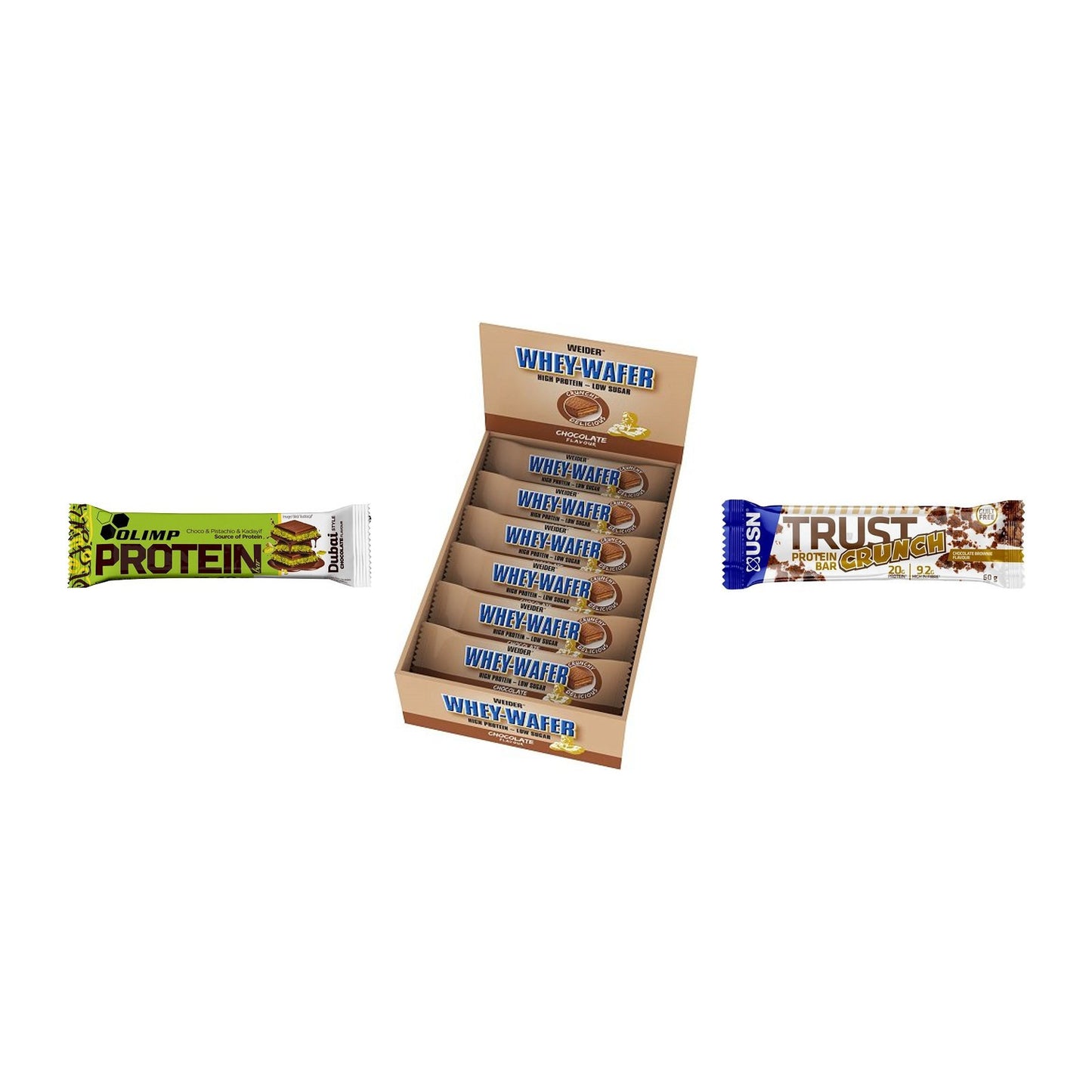 Schokolade Lieblingssorten-Riegelbox: 2× Olimp Protein Bar + 2 weitere – alle enthaltenen Artikel