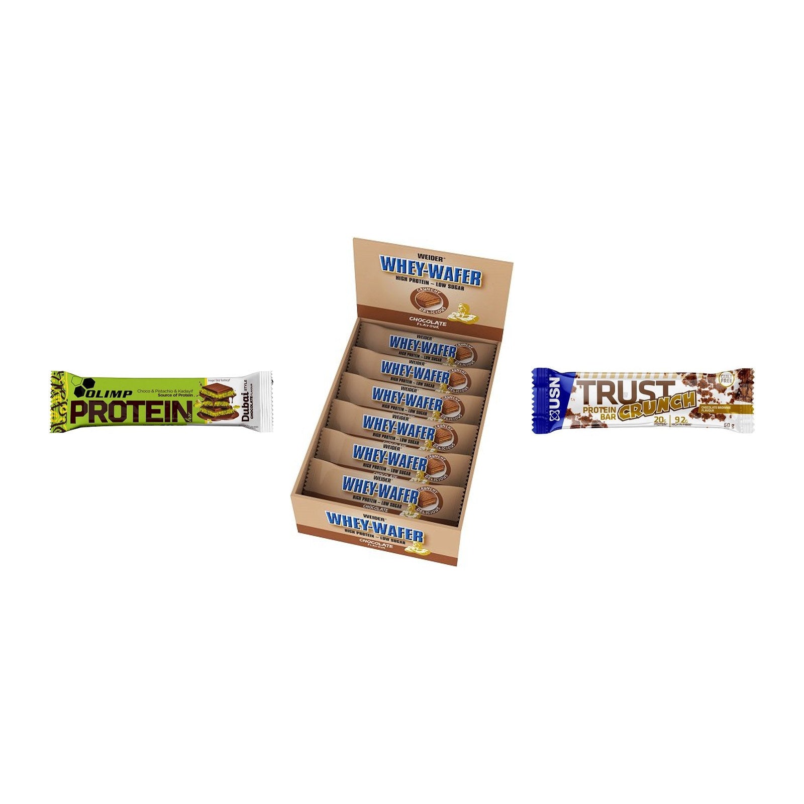 Schokolade Lieblingssorten-Riegelbox: 2× Olimp Protein Bar + 2 weitere – alle enthaltenen Artikel