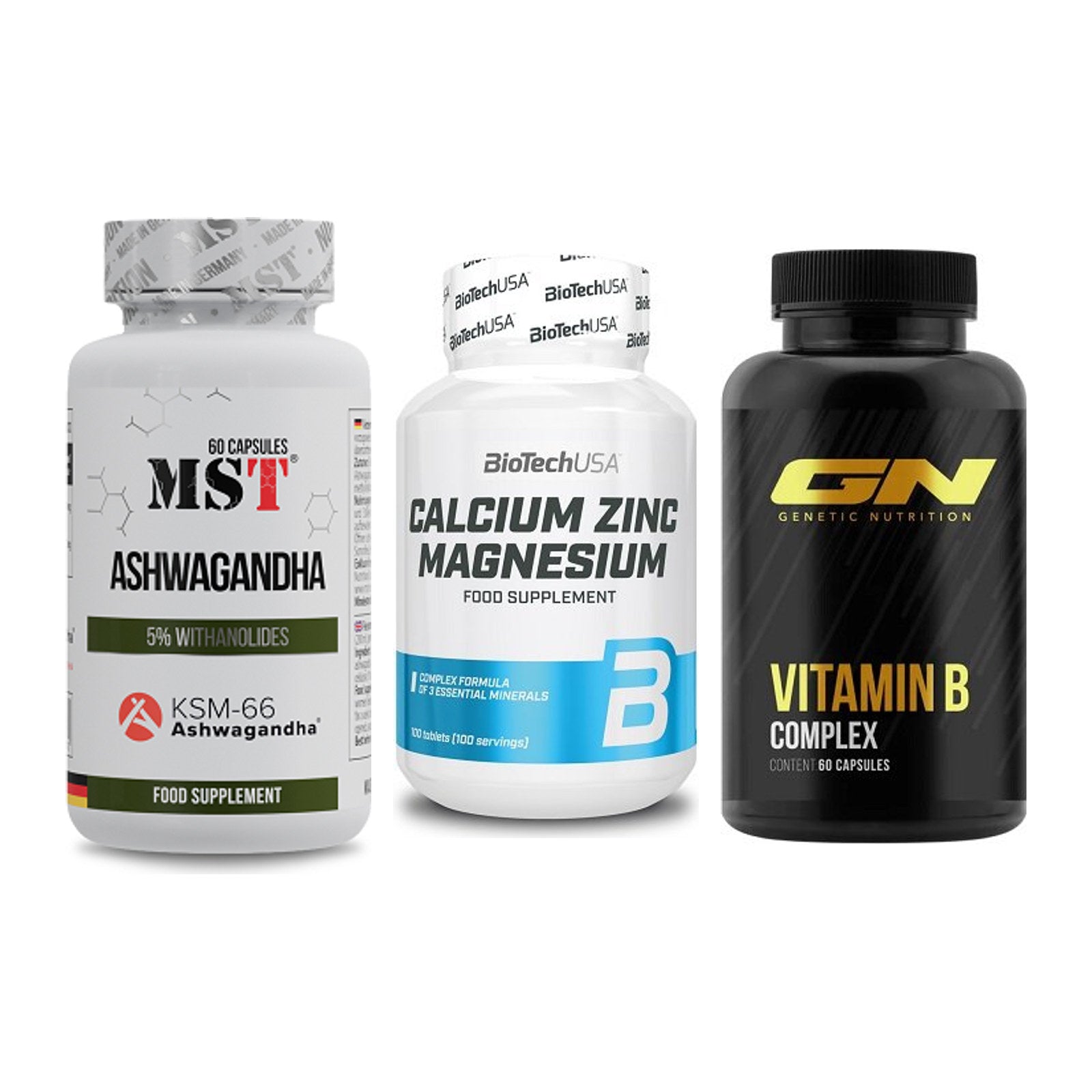 Stress & Balance: MST Ashwagandha + BioTech Calcium + GN Vitamin – alle enthaltenen Artikel