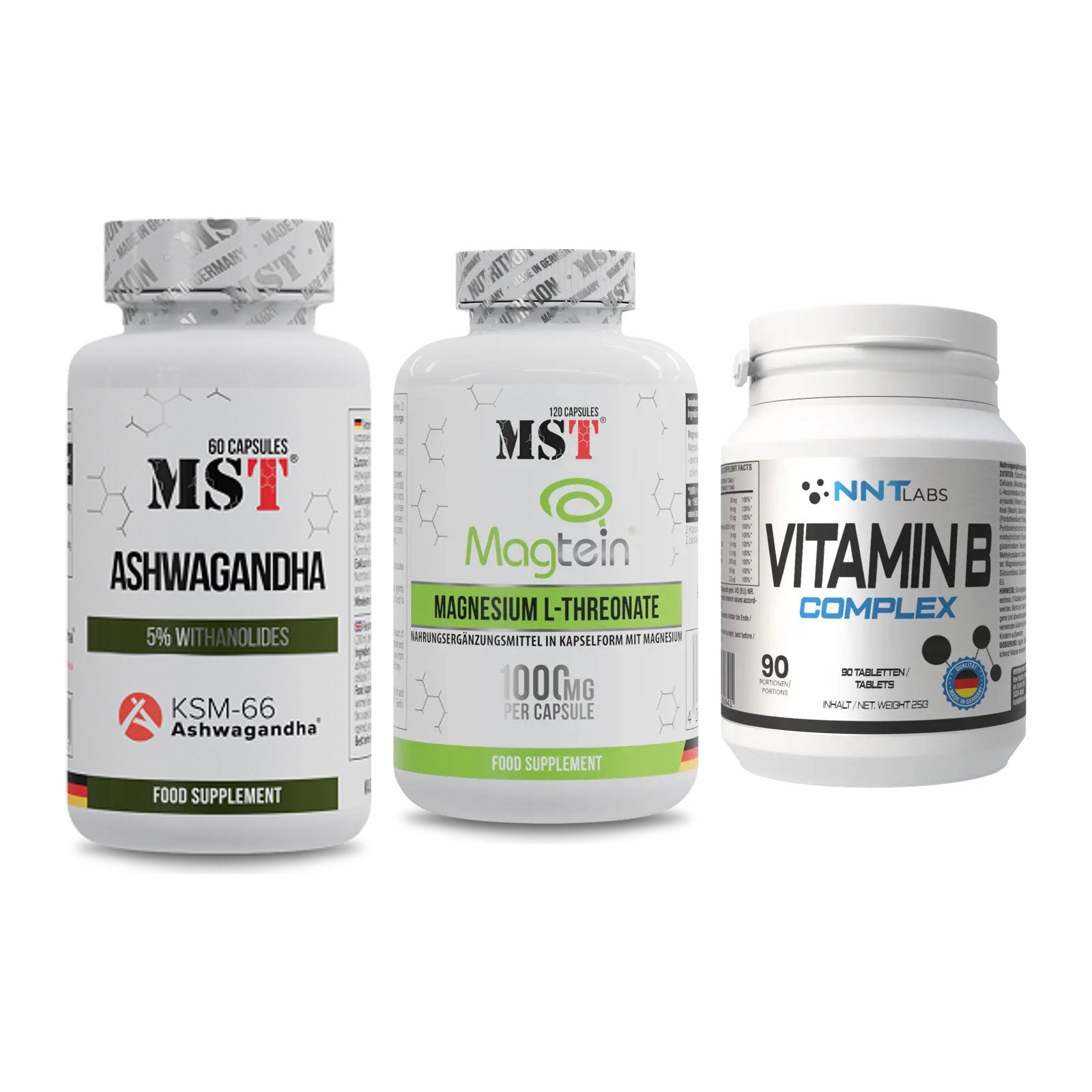 Stress & Balance: MST Ashwagandha + MST Magnesium + NNT Vitamin B – alle enthaltenen Artikel
