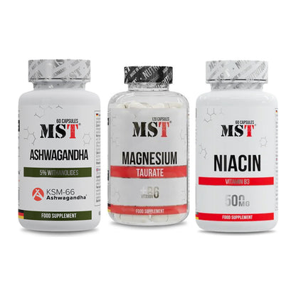 MST Stress & Balance: Ashwagandha KSM-66 + Magnesium Taurat + Niacin – alle enthaltenen Artikel