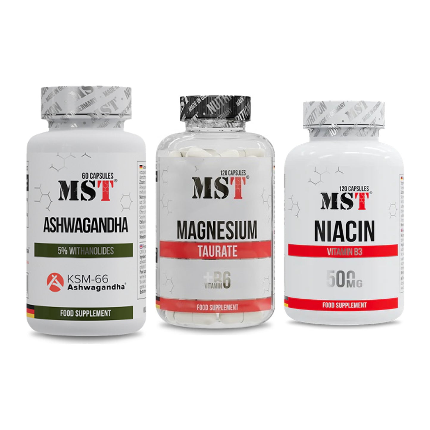 Stress & Balance: MST Ashwagandha + MST Magnesium + MST Niacin – alle enthaltenen Artikel