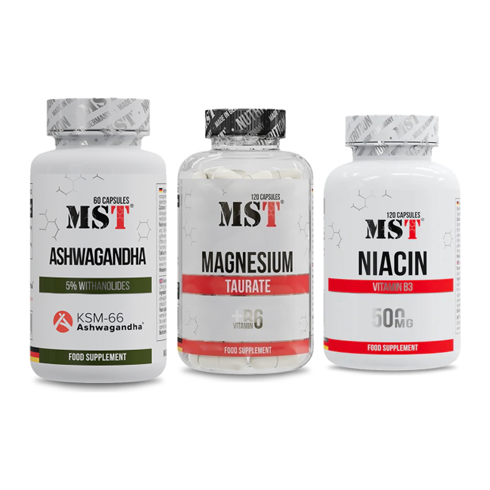 Stress & Balance: MST Ashwagandha + MST Magnesium + MST Niacin – alle enthaltenen Artikel