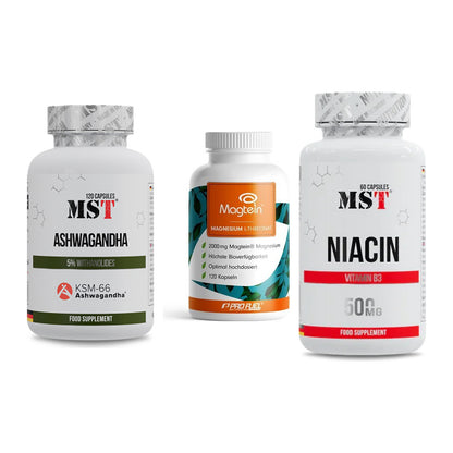 Stress & Balance: MST Ashwagandha + ProFuel Magnesi + MST Niacin – alle enthaltenen Artikel