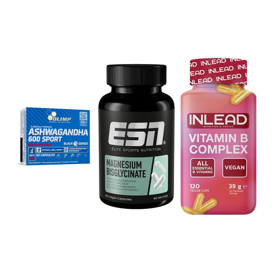 Stress & Balance: Olimp Ashwagand + ESN Magnesium + INLEAD Vitamin – alle enthaltenen Artikel
