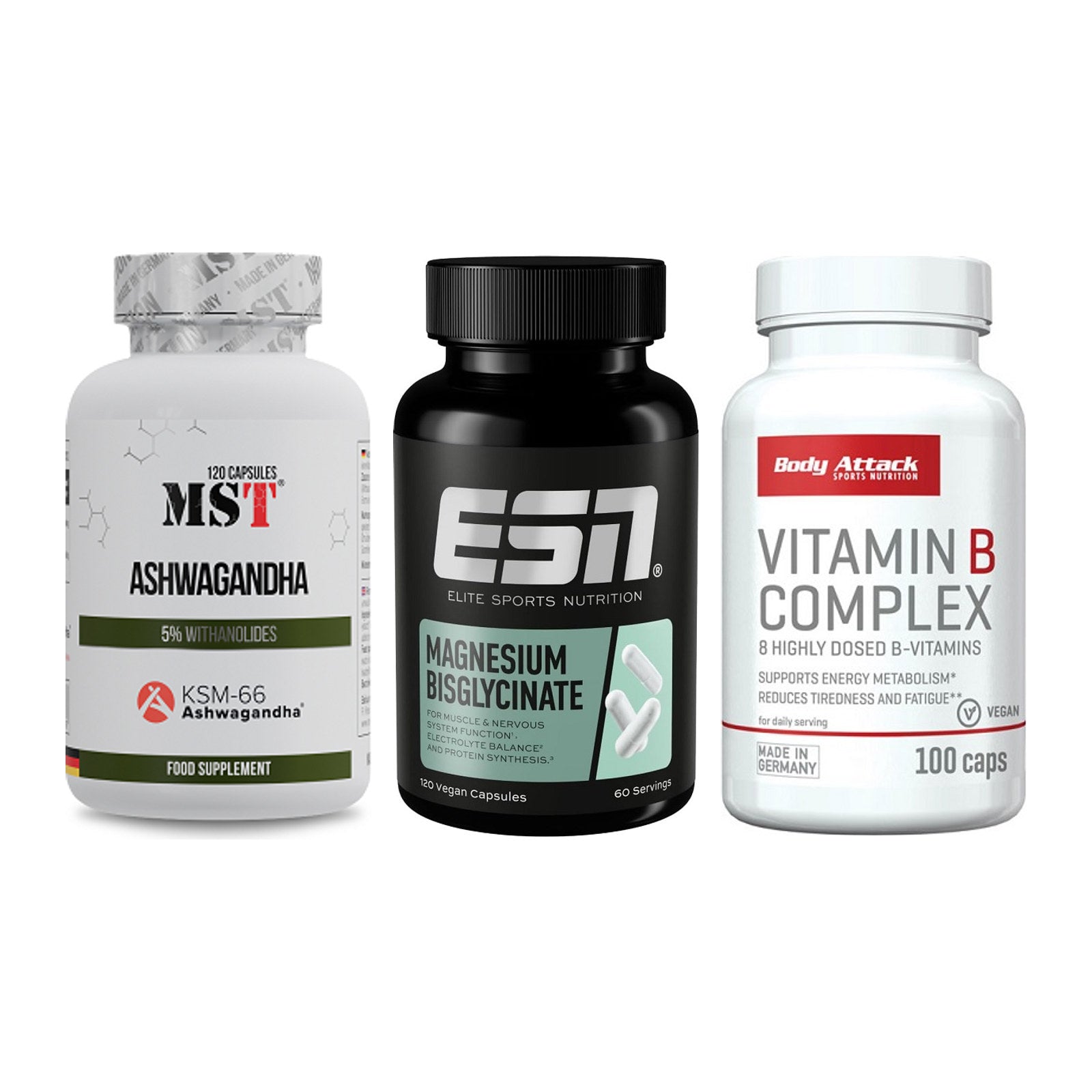 Stress & Balance: MST Ashwagandha + ESN Magnesium + Body Attack – alle enthaltenen Artikel