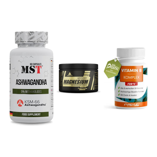 Stress & Balance: MST Ashwagandha + Peak Magnesium + ProFuel Vitamin – alle enthaltenen Artikel
