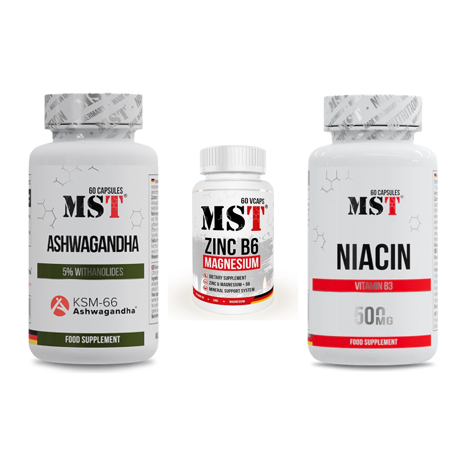 Stress & Balance: MST Ashwagandha + MST Zinc + MST Niacin – alle enthaltenen Artikel