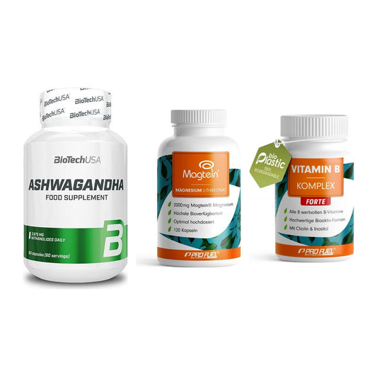 Stress & Balance: BioTech Ashwaga + ProFuel Magnesi + ProFuel Vitamin – alle enthaltenen Artikel
