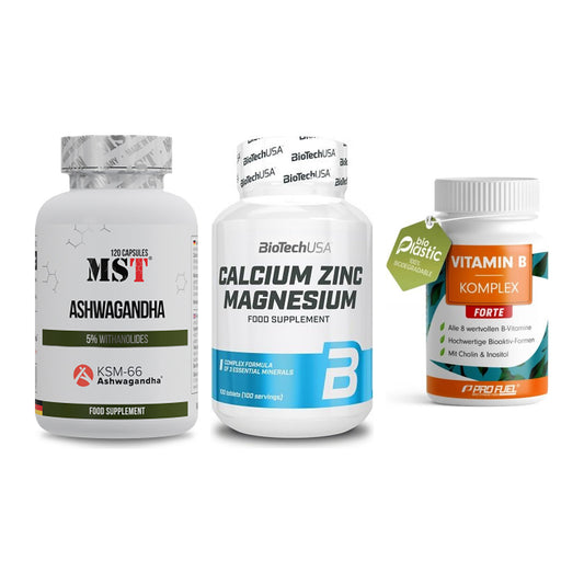 Stress & Balance: MST Ashwagandha + BioTech Calcium + ProFuel Vitamin – alle enthaltenen Artikel