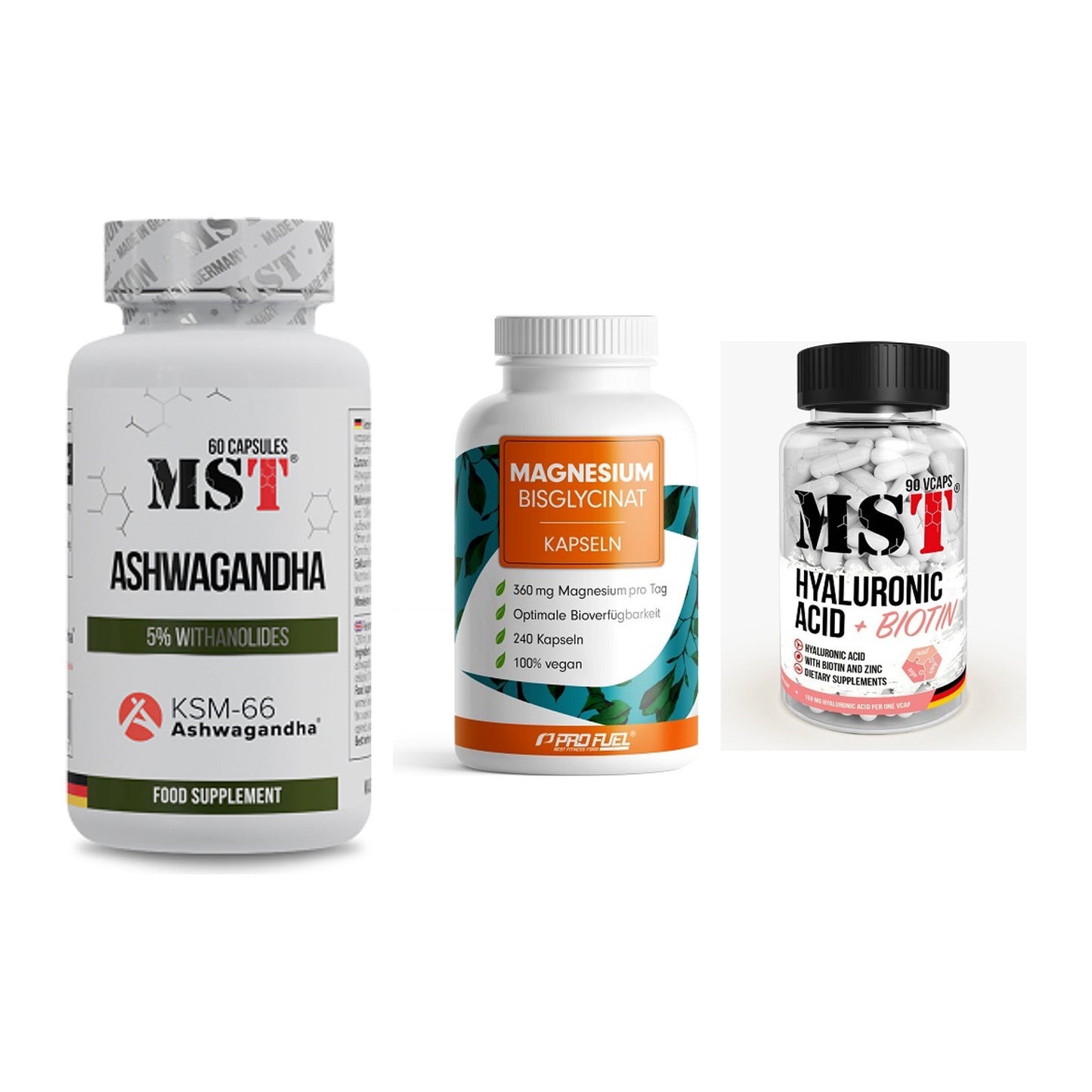 Stress & Balance: MST Ashwagandha + ProFuel Magnesi + MST Hyaluronic – alle enthaltenen Artikel