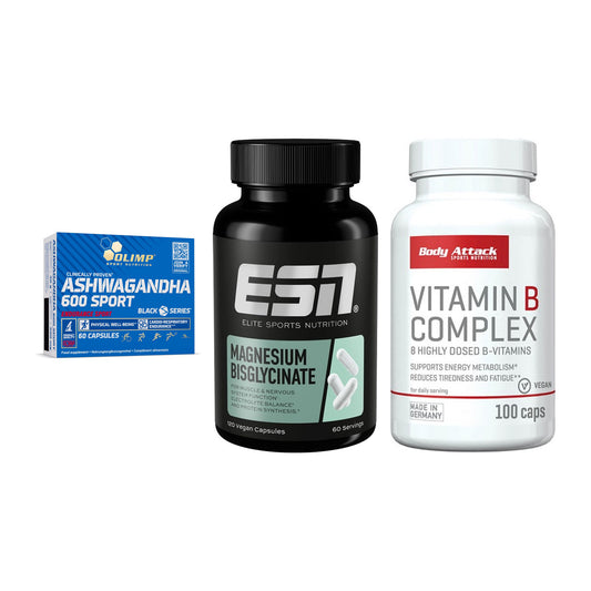 Stress & Balance: Olimp Ashwagand + ESN Magnesium + Body Attack – alle enthaltenen Artikel