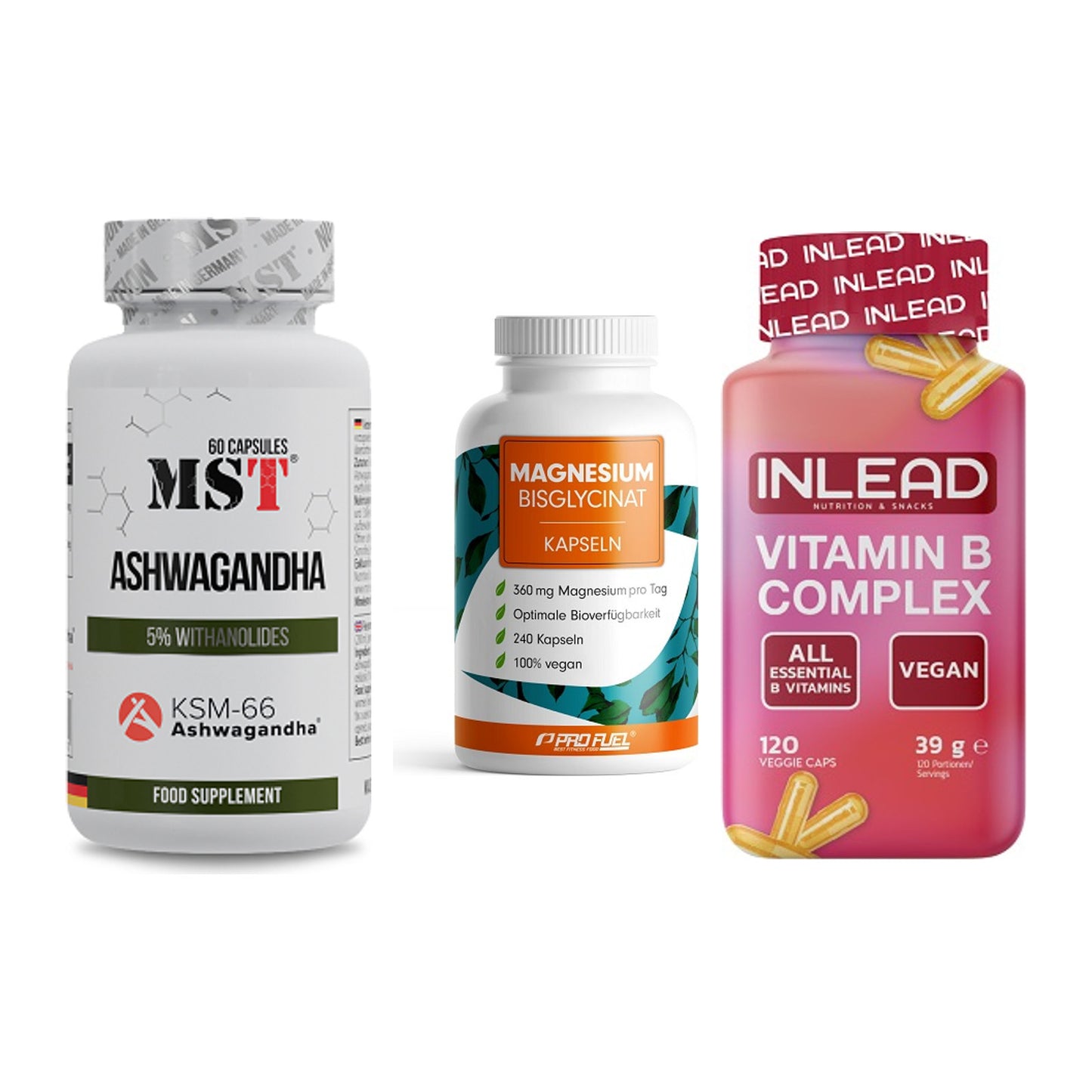Stress & Balance: MST Ashwagandha + ProFuel Magnesi + INLEAD Vitamin – alle enthaltenen Artikel