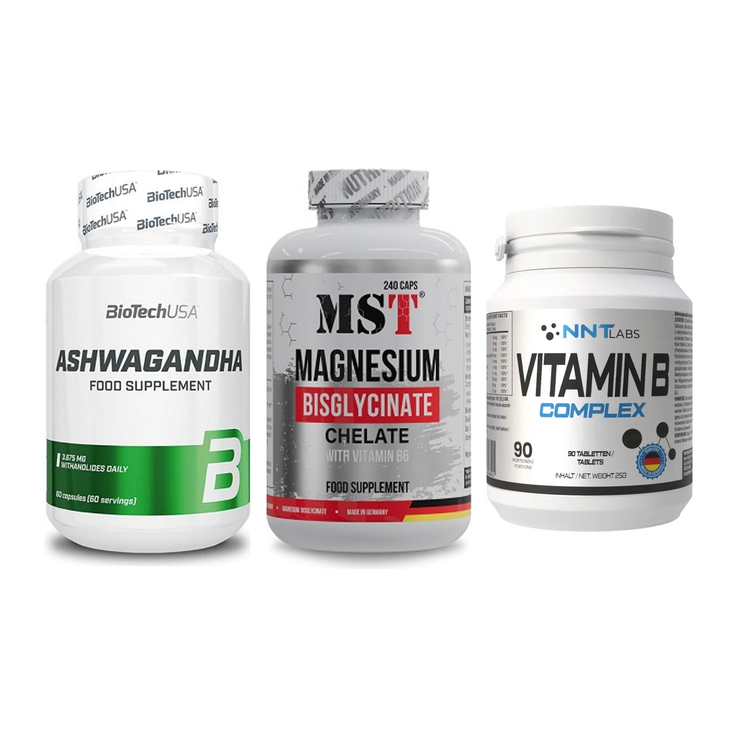 Stress & Balance: BioTech Ashwaga + MST Magnesium + NNT Vitamin B – alle enthaltenen Artikel