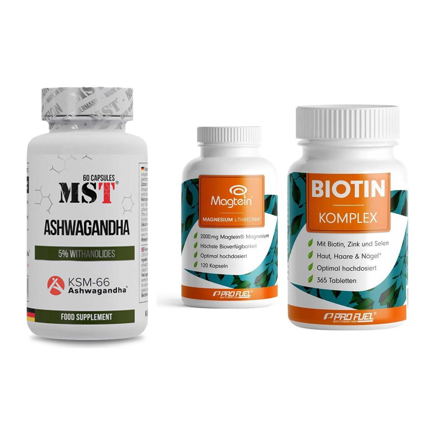Stress & Balance: MST Ashwagandha + ProFuel Magnesi + ProFuel BIOTIN – alle enthaltenen Artikel