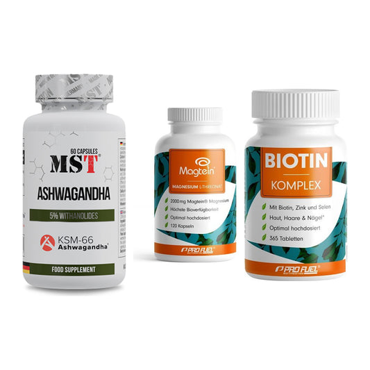 Stress & Balance: MST Ashwagandha + ProFuel Magnesi + ProFuel BIOTIN – alle enthaltenen Artikel