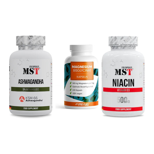 Stress & Balance: MST Ashwagandha + ProFuel Magnesi + MST Niacin – alle enthaltenen Artikel