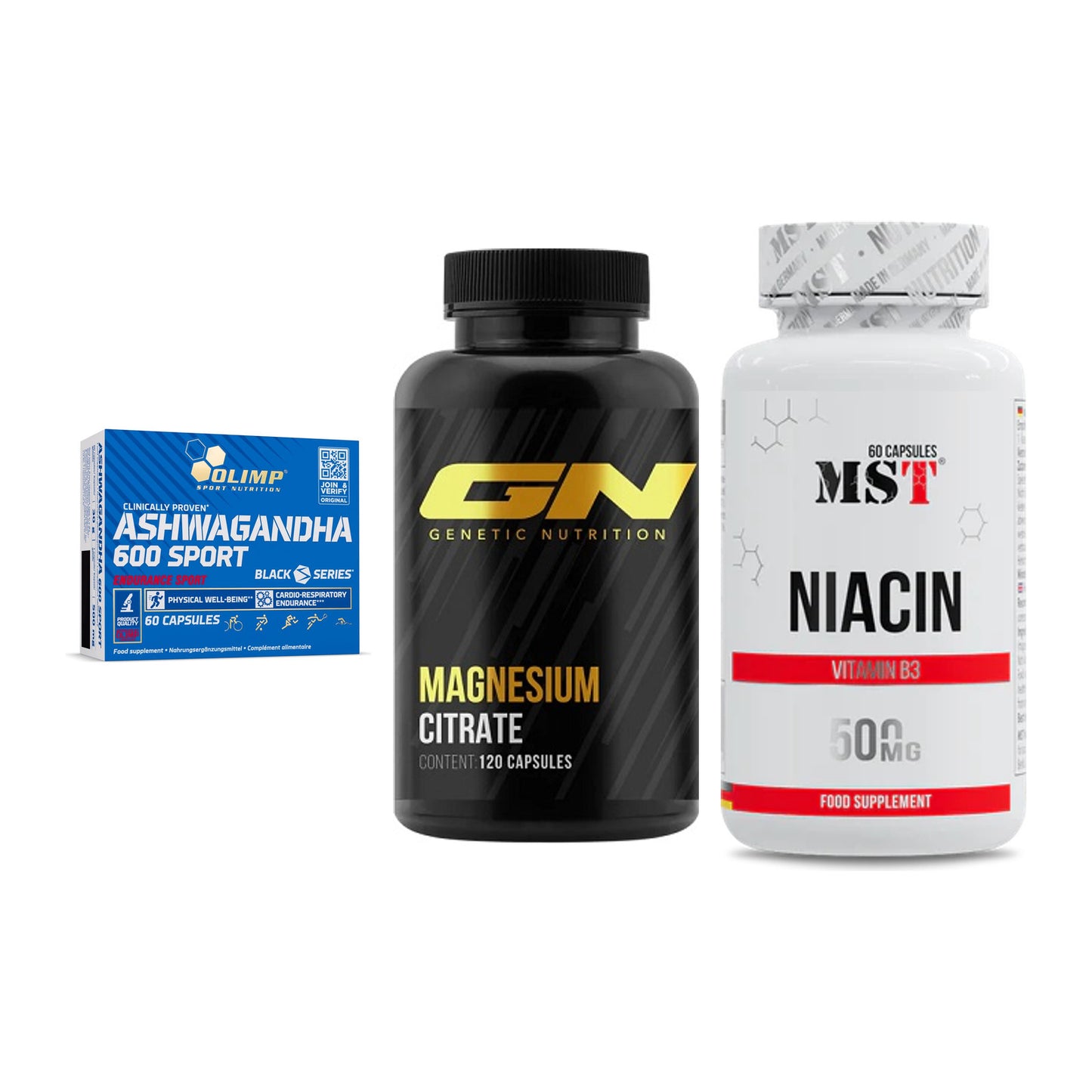 Stress & Balance: Olimp Ashwagand + GN Magnesium + MST Niacin – alle enthaltenen Artikel