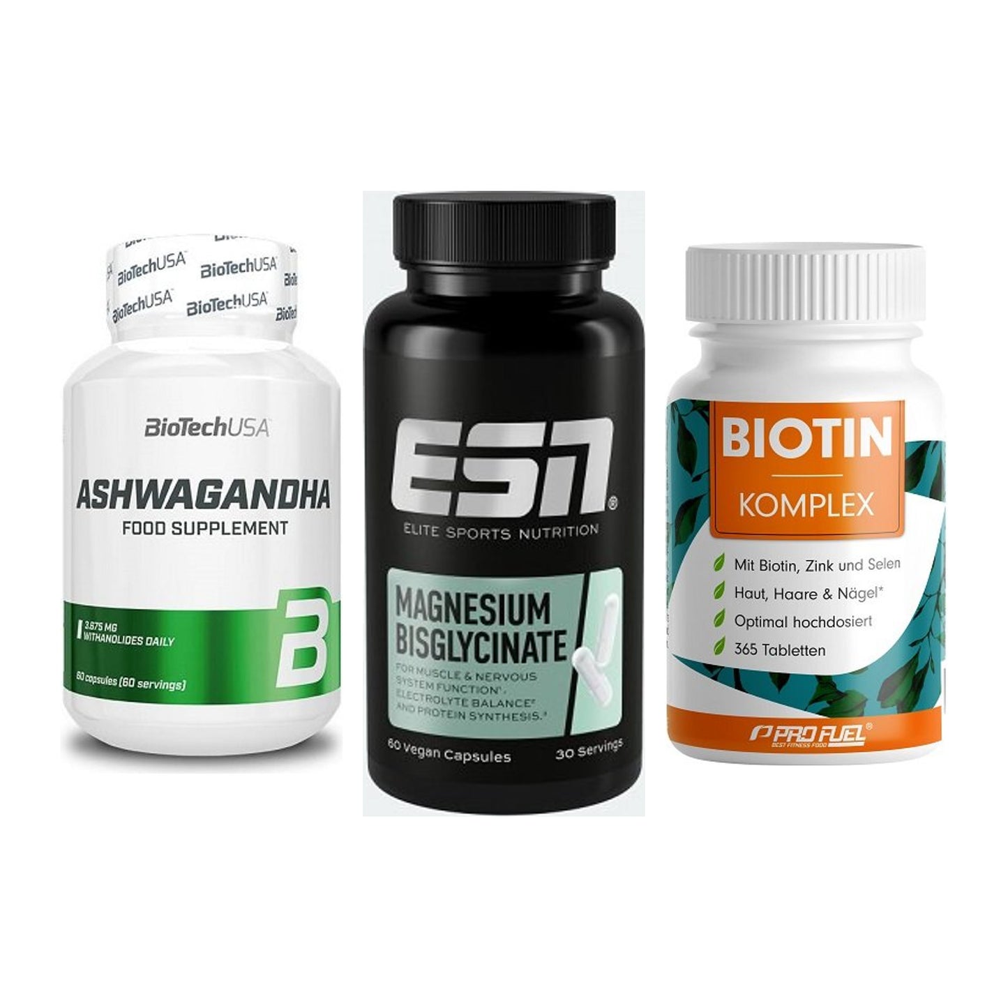 Stress & Balance: BioTech Ashwaga + ESN Magnesium + ProFuel BIOTIN – alle enthaltenen Artikel