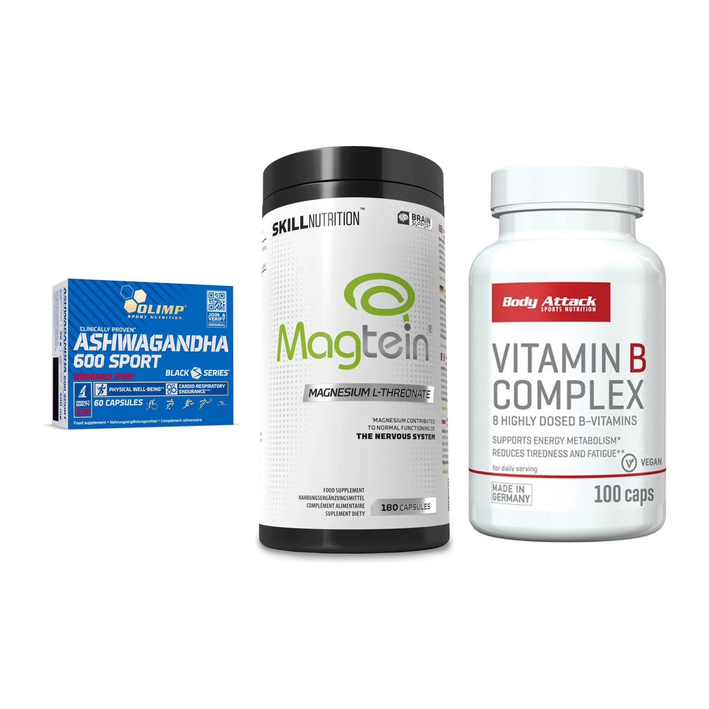Stress & Balance: Olimp Ashwagand + Skill Nutrition + Body Attack – alle enthaltenen Artikel