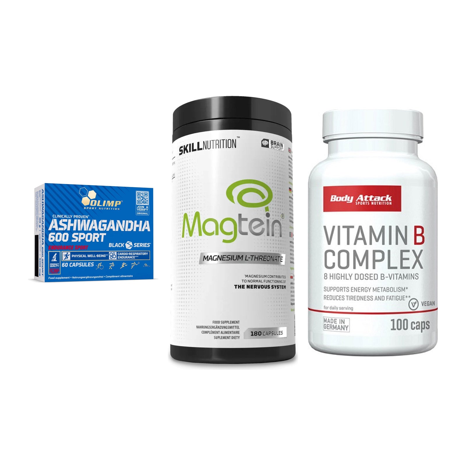 Stress & Balance: Olimp Ashwagand + Skill Nutrition + Body Attack – alle enthaltenen Artikel