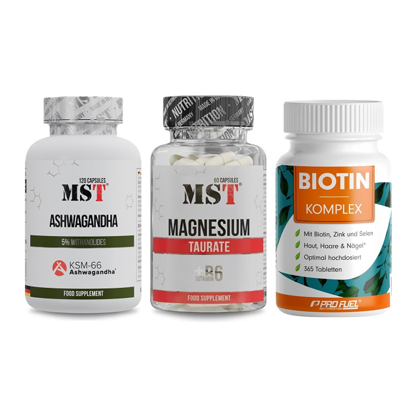 Stress & Balance: MST Ashwagandha + MST Magnesium + ProFuel BIOTIN – alle enthaltenen Artikel