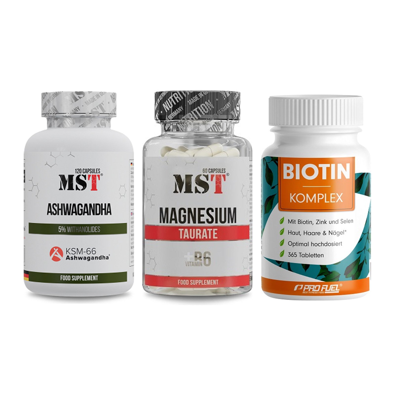 Stress & Balance: MST Ashwagandha + MST Magnesium + ProFuel BIOTIN – alle enthaltenen Artikel