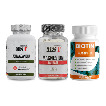 Stress & Balance: MST Ashwagandha + MST Magnesium + ProFuel BIOTIN – alle enthaltenen Artikel