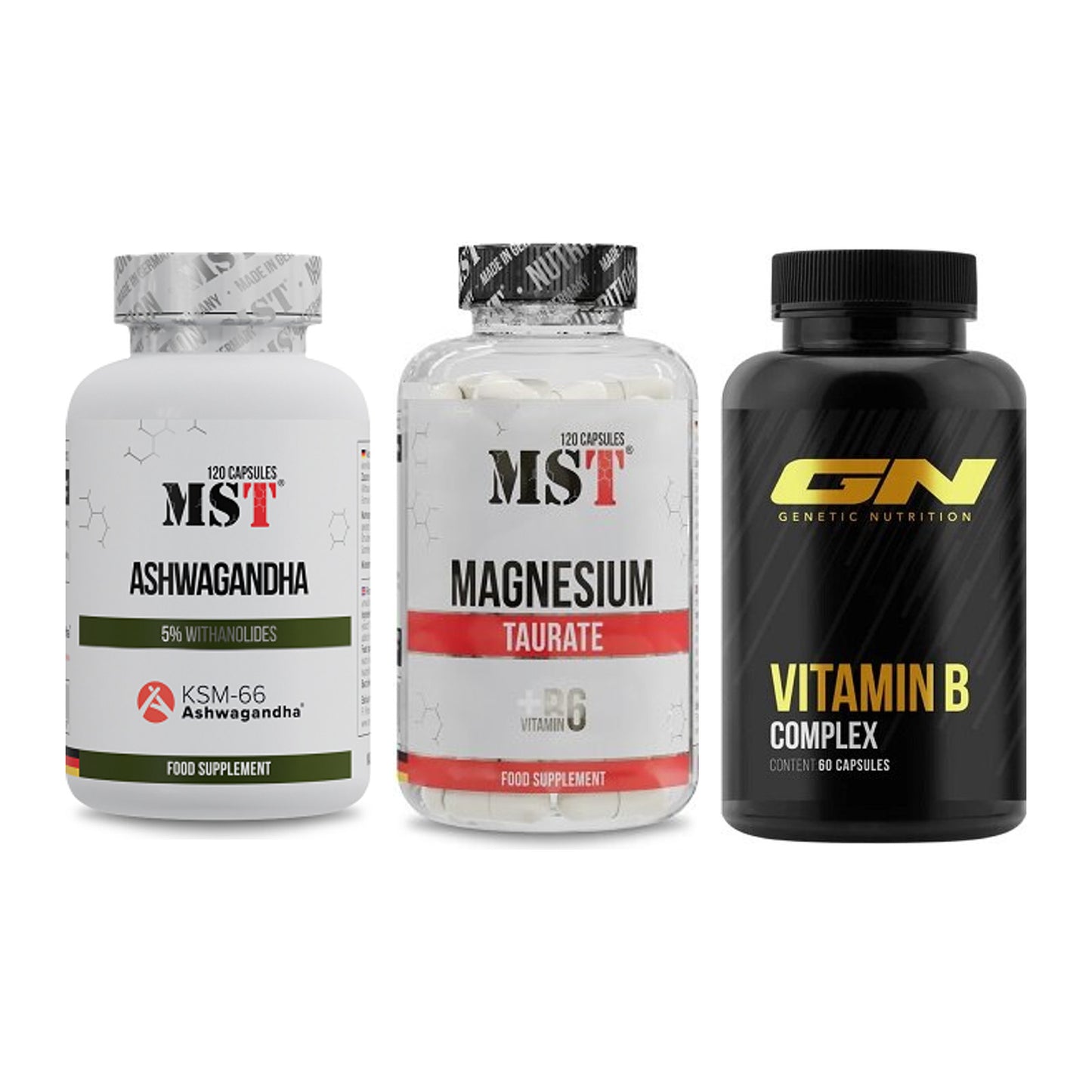 Stress & Balance: MST Ashwagandha + MST Magnesium + GN Vitamin – alle enthaltenen Artikel