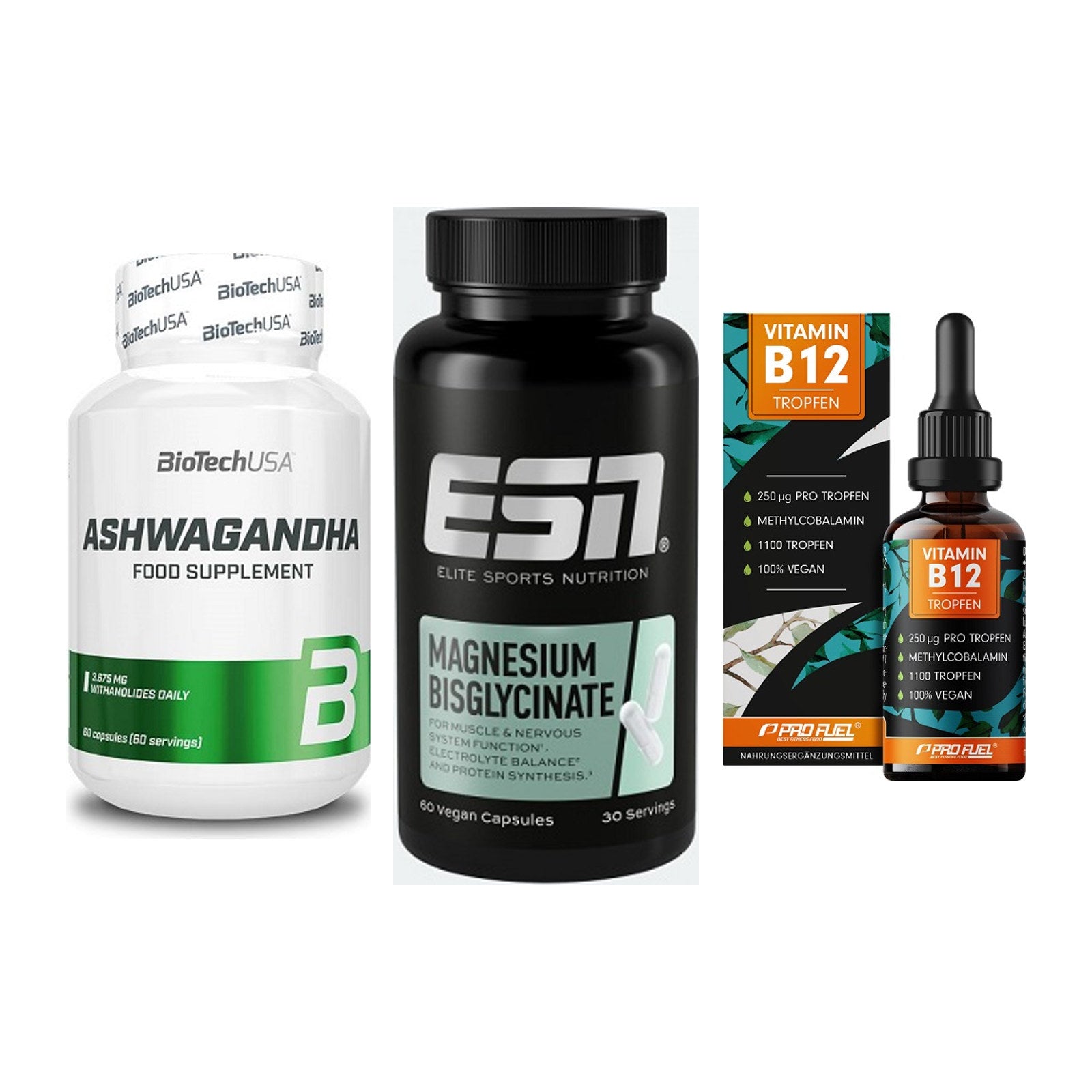 Stress & Balance: BioTech Ashwaga + ESN Magnesium + ProFuel Vitamin – alle enthaltenen Artikel