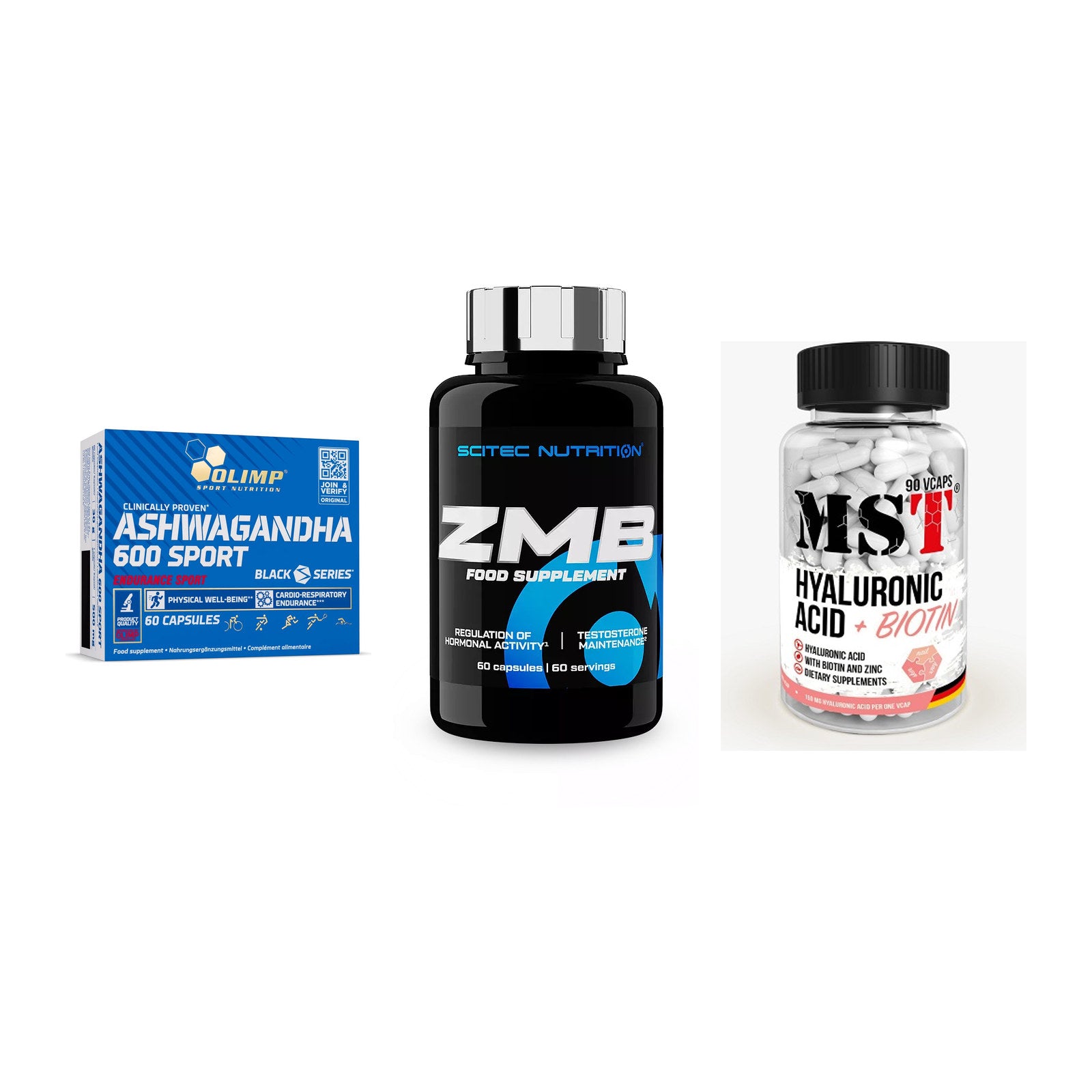Stress & Balance: Olimp Ashwagand + Scitec ZMB + MST Hyaluronic – alle enthaltenen Artikel
