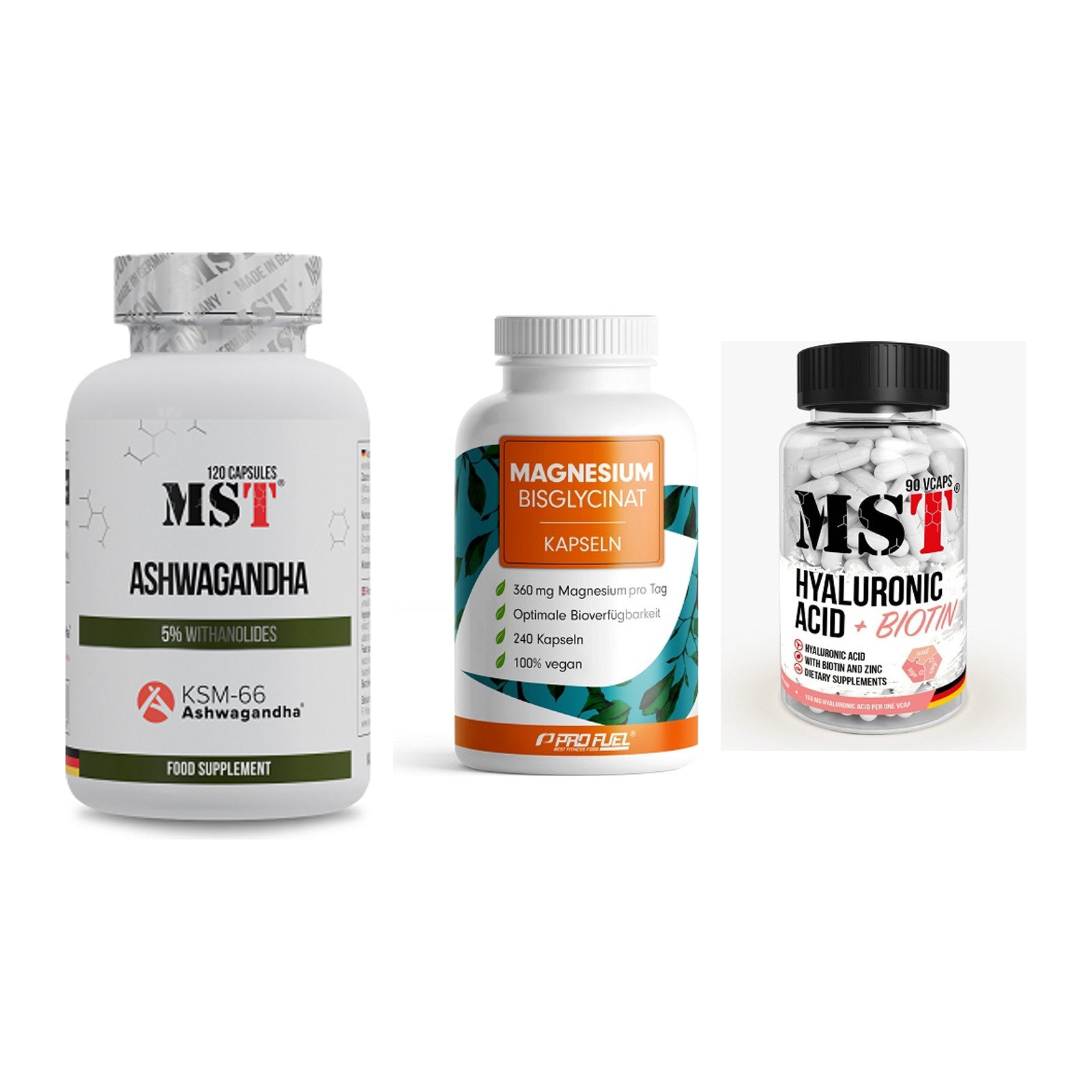 Stress & Balance: MST Ashwagandha + ProFuel Magnesi + MST Hyaluronic – alle enthaltenen Artikel