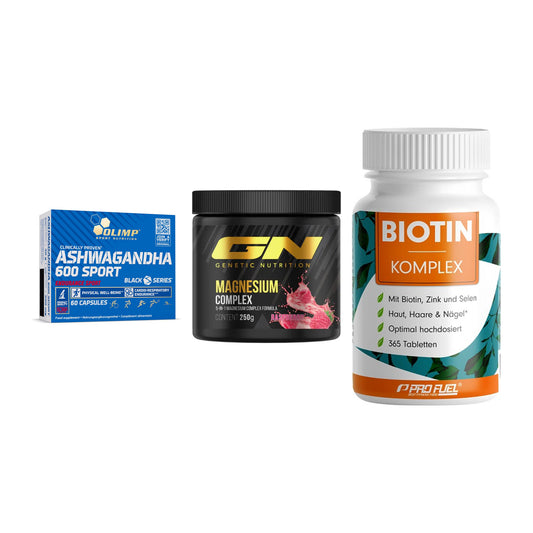 Stress & Balance: Olimp Ashwagand + GN Magnesium + ProFuel BIOTIN – alle enthaltenen Artikel