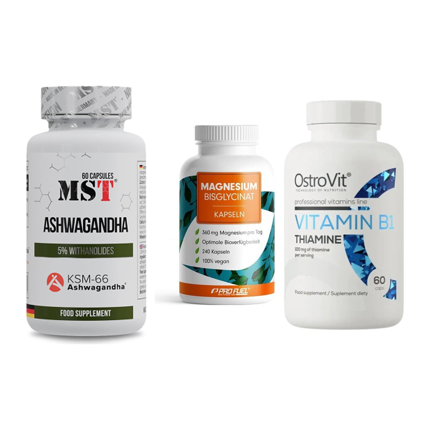 Stress & Balance: MST Ashwagandha + ProFuel Magnesi + Ostrovit – alle enthaltenen Artikel
