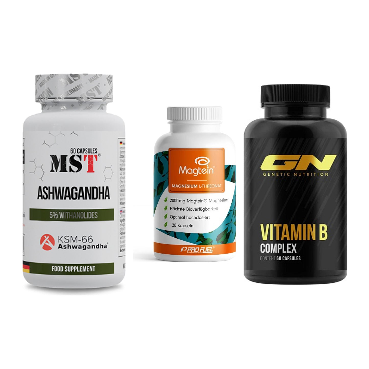 Stress & Balance: MST Ashwagandha + ProFuel Magnesi + GN Vitamin – alle enthaltenen Artikel