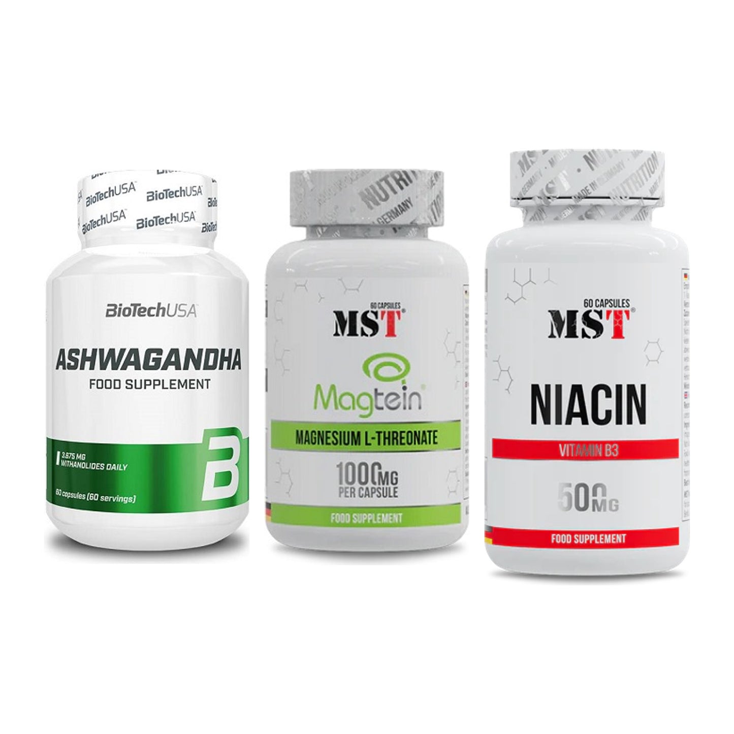 Stress & Balance: BioTech Ashwaga + MST Magnesium + MST Niacin – alle enthaltenen Artikel