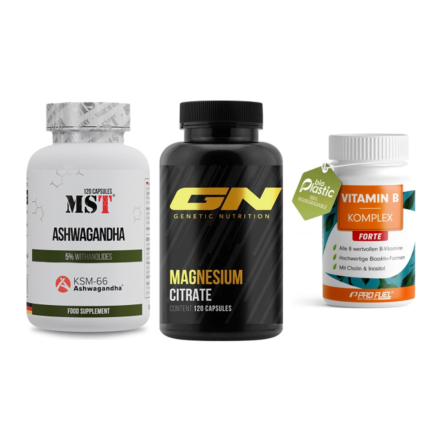 Stress & Balance: MST Ashwagandha + GN Magnesium + ProFuel Vitamin – alle enthaltenen Artikel