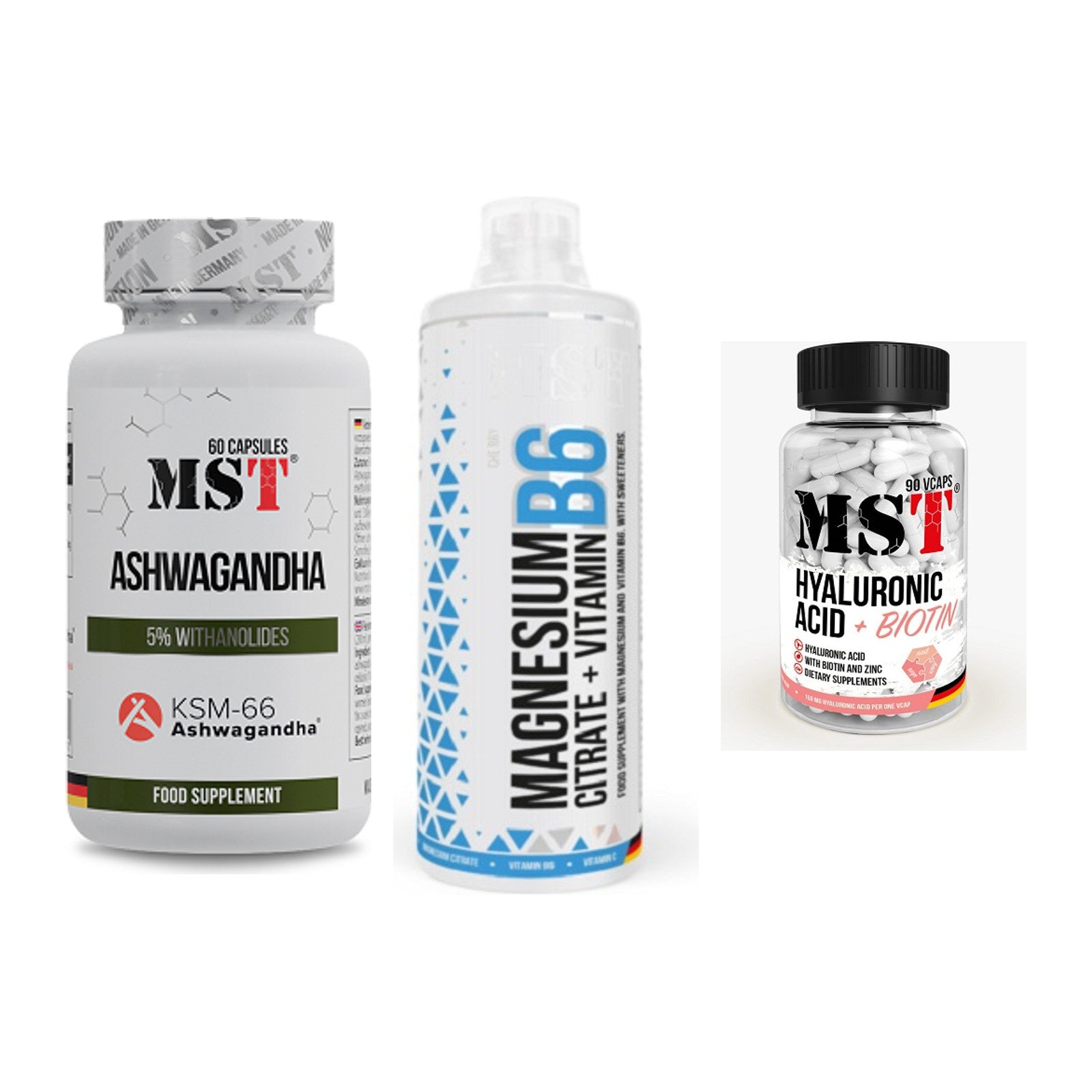 Stress & Balance: MST Ashwagandha + MST Magnesium + MST Hyaluronic – alle enthaltenen Artikel