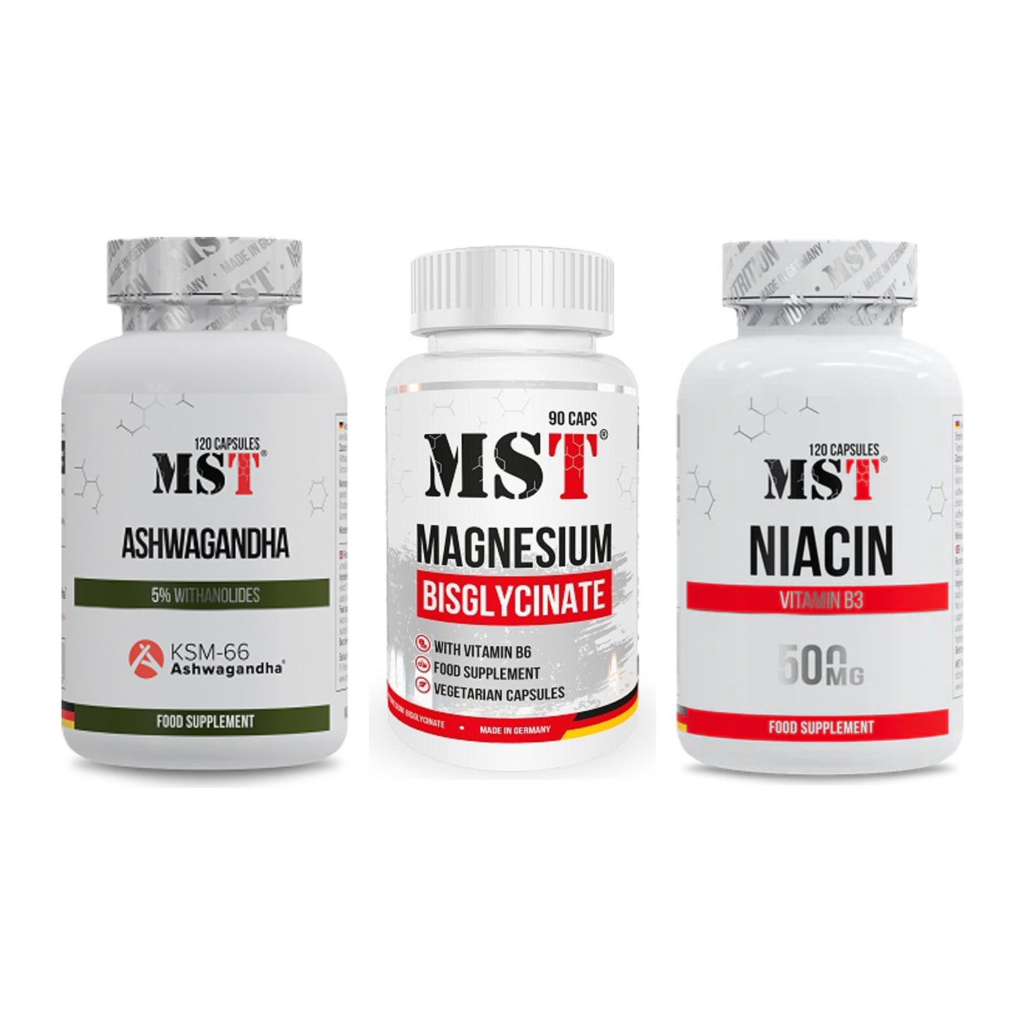 Stress & Balance: MST Ashwagandha + MST Magnesium + MST Niacin – alle enthaltenen Artikel