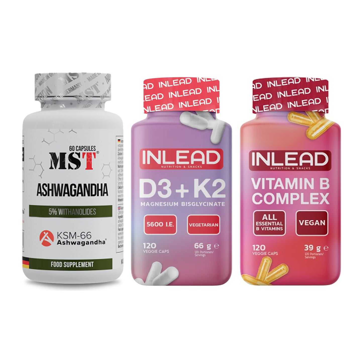 Stress & Balance: MST Ashwagandha + INLEAD Vitamin D3 + 1 weitere – alle enthaltenen Artikel
