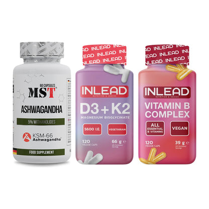 Stress & Balance: MST Ashwagandha + INLEAD Vitamin D3 + 1 weitere – alle enthaltenen Artikel