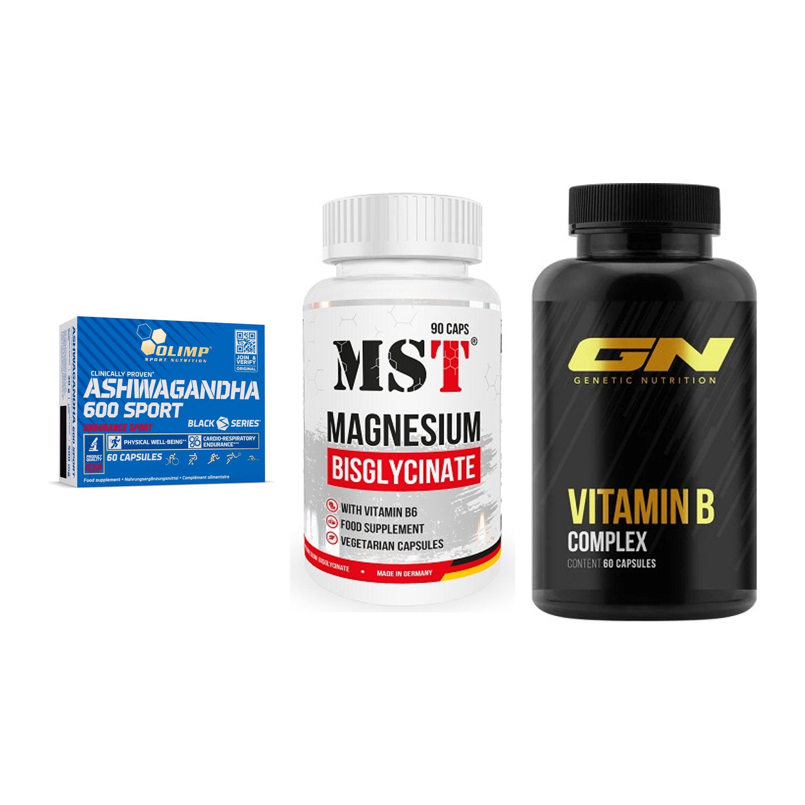 Stress & Balance: Olimp Ashwagand + MST Magnesium + GN Vitamin – alle enthaltenen Artikel