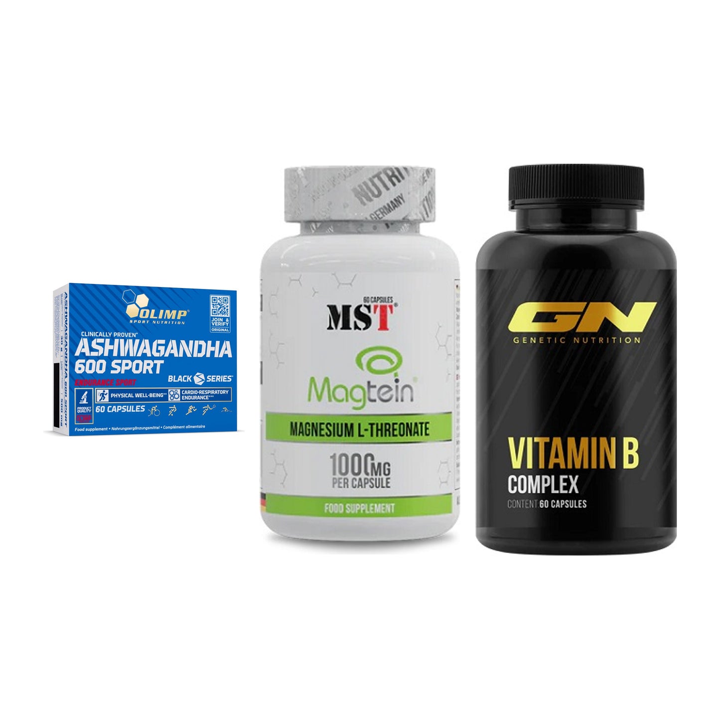 Stress & Balance: Olimp Ashwagand + MST Magnesium + GN Vitamin – alle enthaltenen Artikel