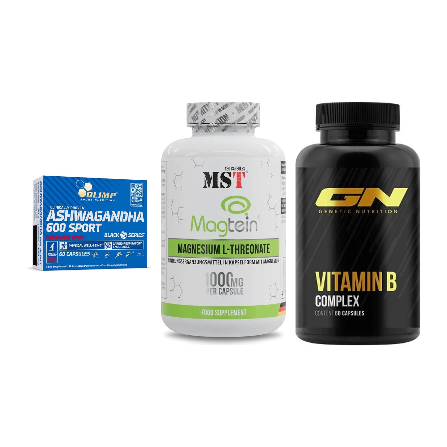 Stress & Balance: Olimp Ashwagand + MST Magnesium + GN Vitamin – alle enthaltenen Artikel