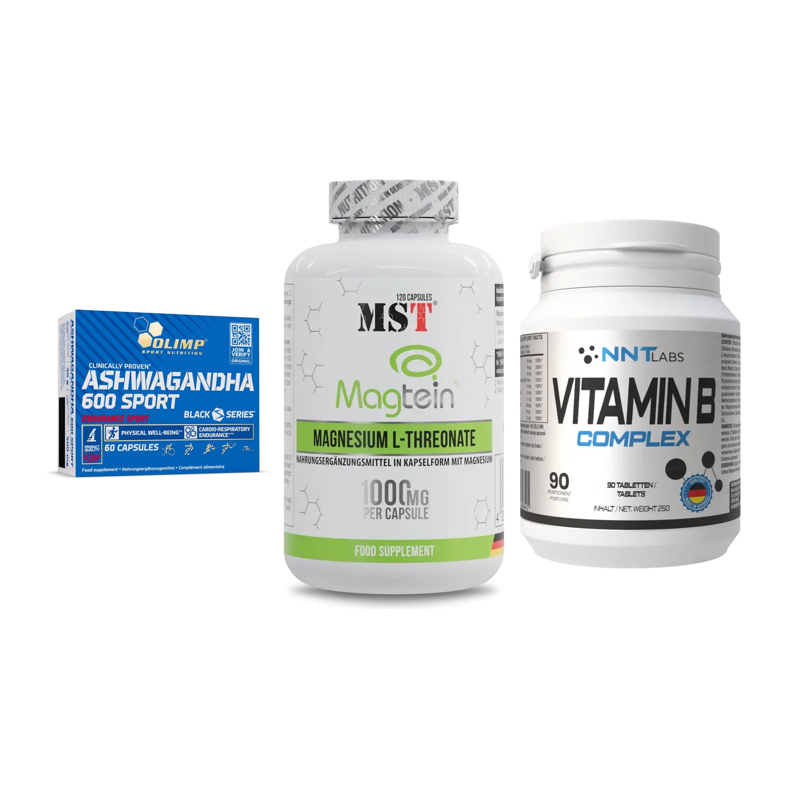 Stress & Balance: Olimp Ashwagand + MST Magnesium + NNT Vitamin B – alle enthaltenen Artikel