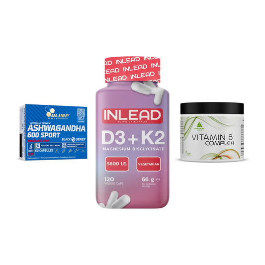 Stress & Balance: Olimp Ashwagand + INLEAD Vitamin + Peak Vitamin B – alle enthaltenen Artikel