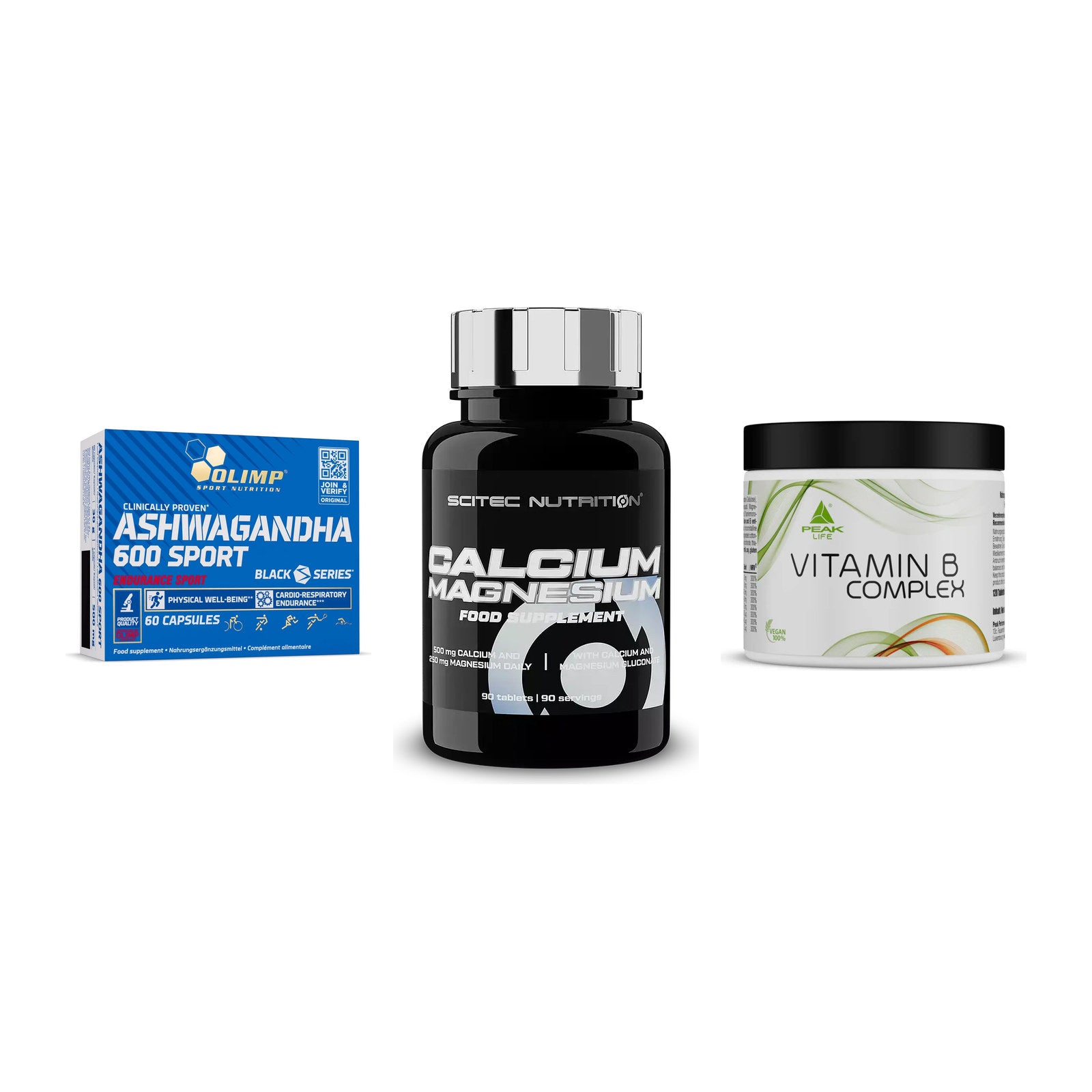 Stress & Balance: Olimp Ashwagand + Scitec Calcium + Peak Vitamin B – alle enthaltenen Artikel