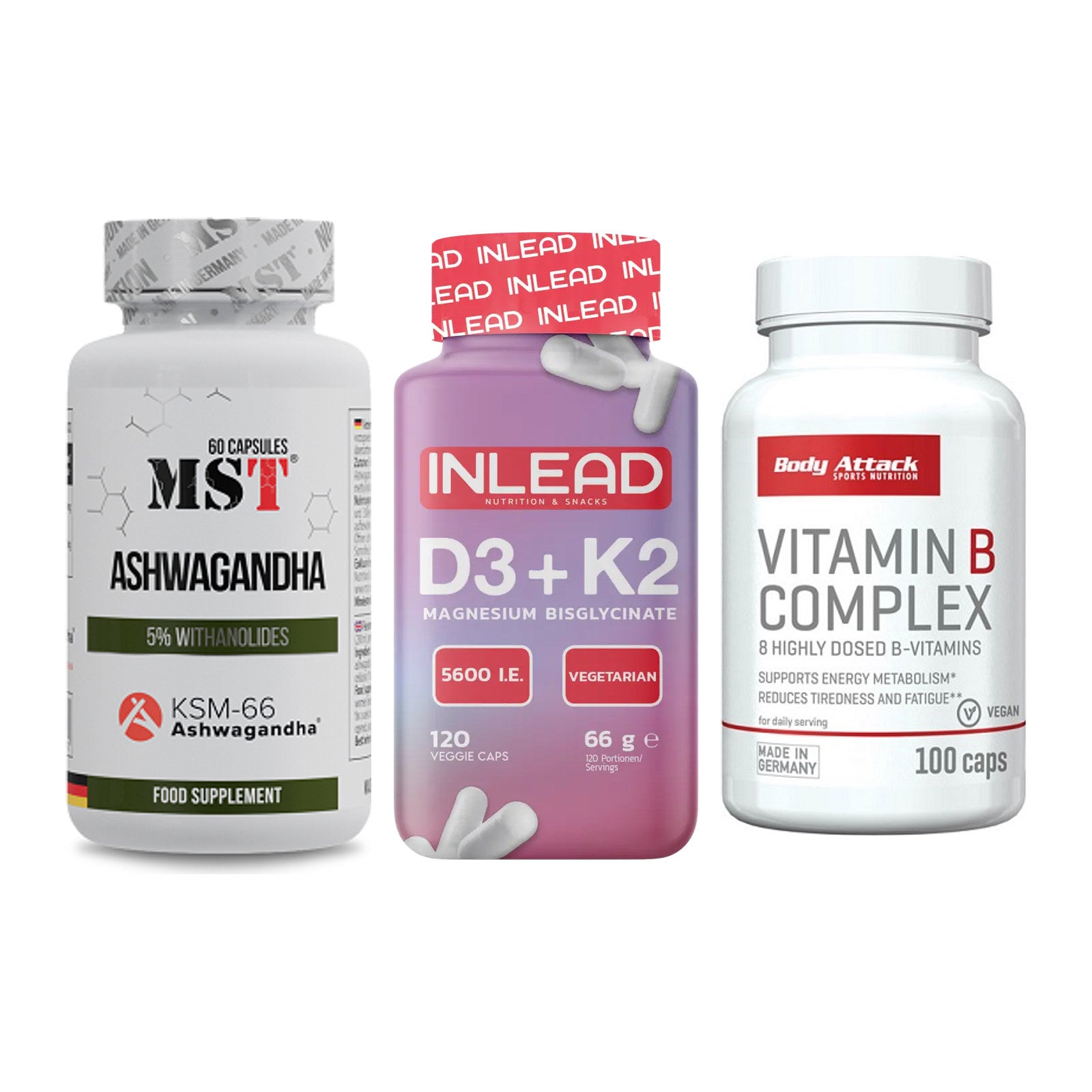 Stress & Balance: MST Ashwagandha + INLEAD Vitamin + Body Attack – alle enthaltenen Artikel