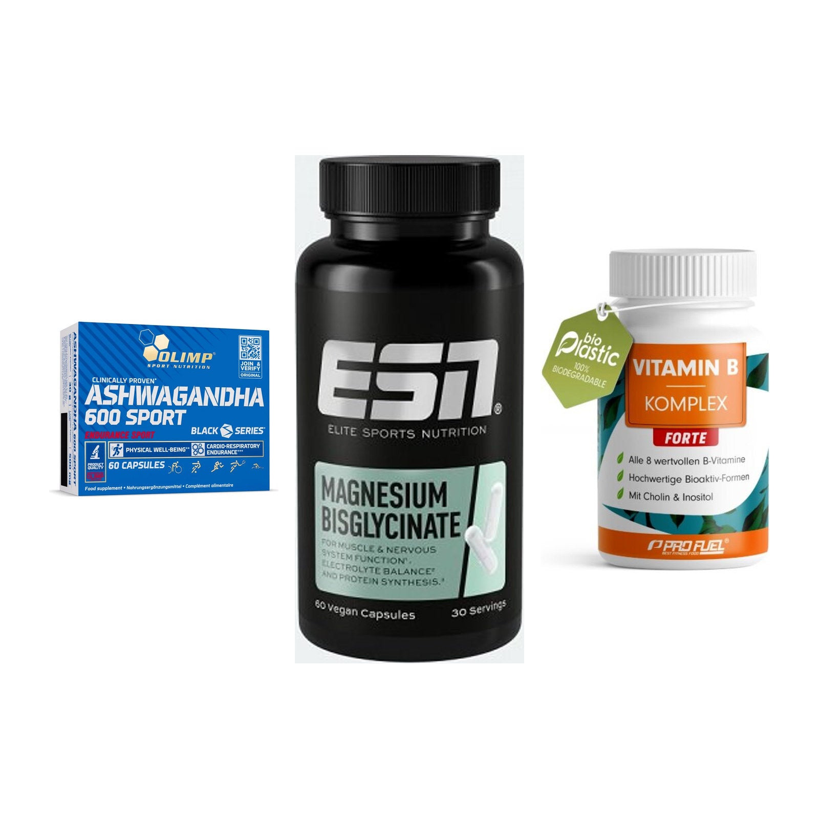 Stress & Balance: Olimp Ashwagand + ESN Magnesium + ProFuel Vitamin – alle enthaltenen Artikel